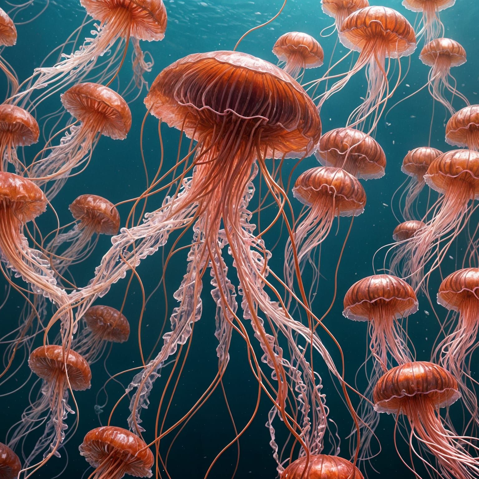 Fluorescent Red Jellyfish Dances in Ocean