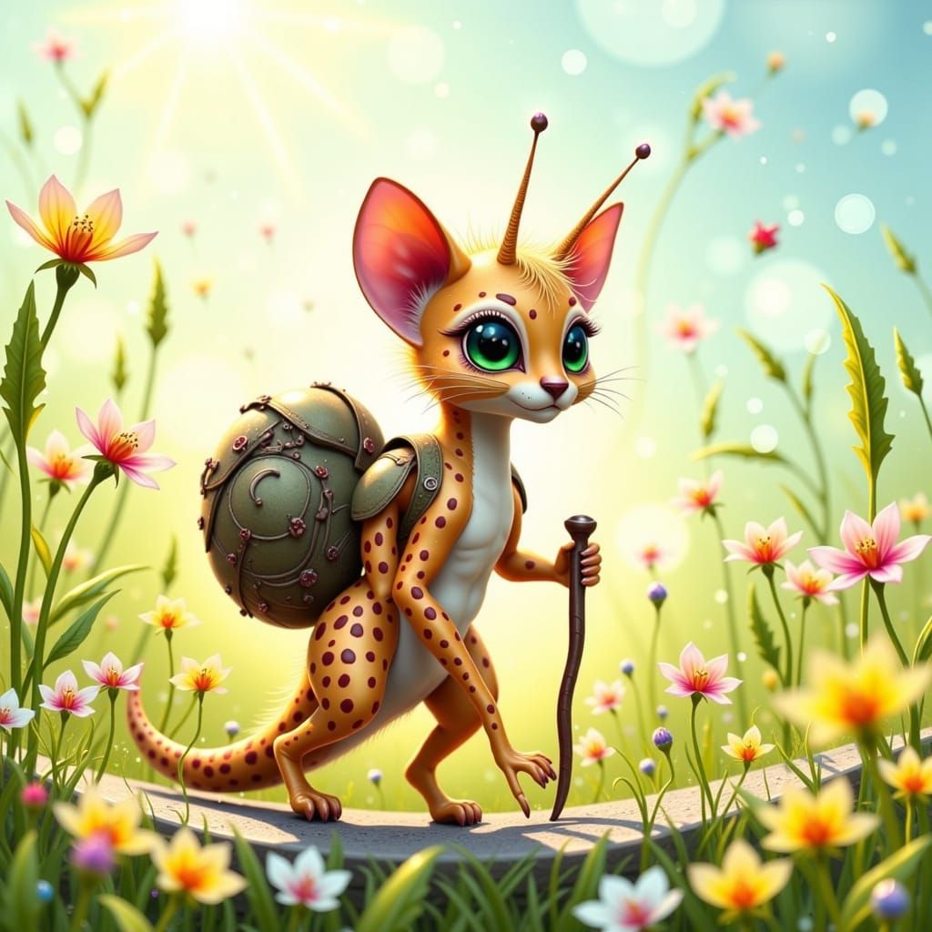 Cute Kawaii Cheetah-Snail Hybrid Takes a Leisurely Stroll th...