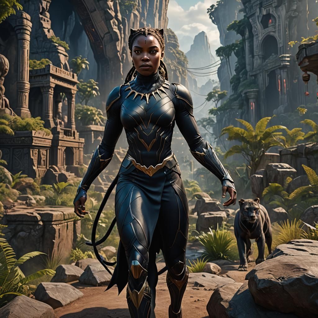 Female Human Black Panther in Detailed Matte Painting