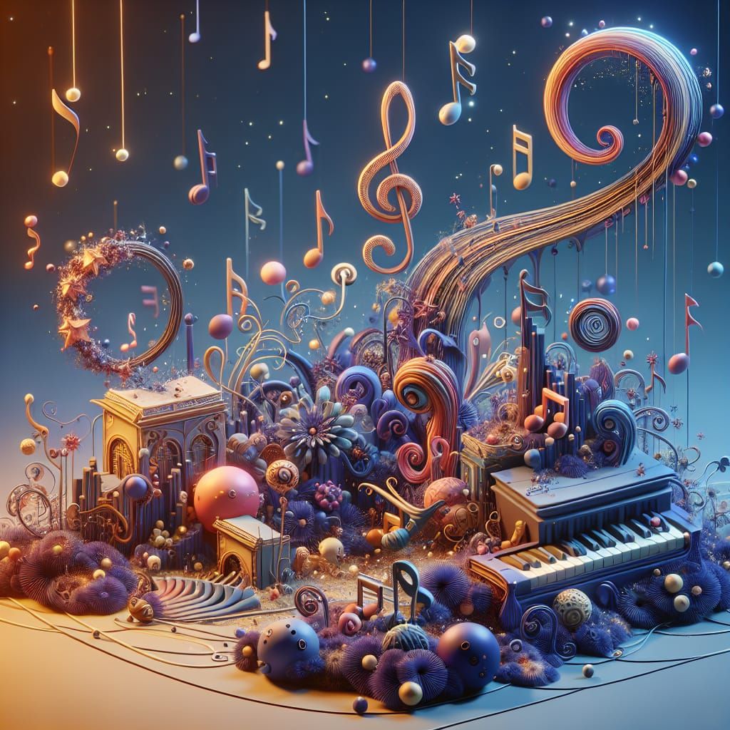 Enchanting 3D Musical Notes with Childlike Aesthetic