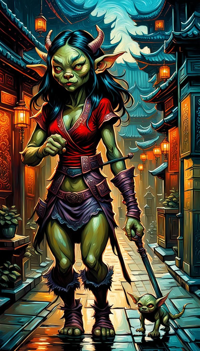 Chinese Goblin Girl in Neo-Impressionist Style