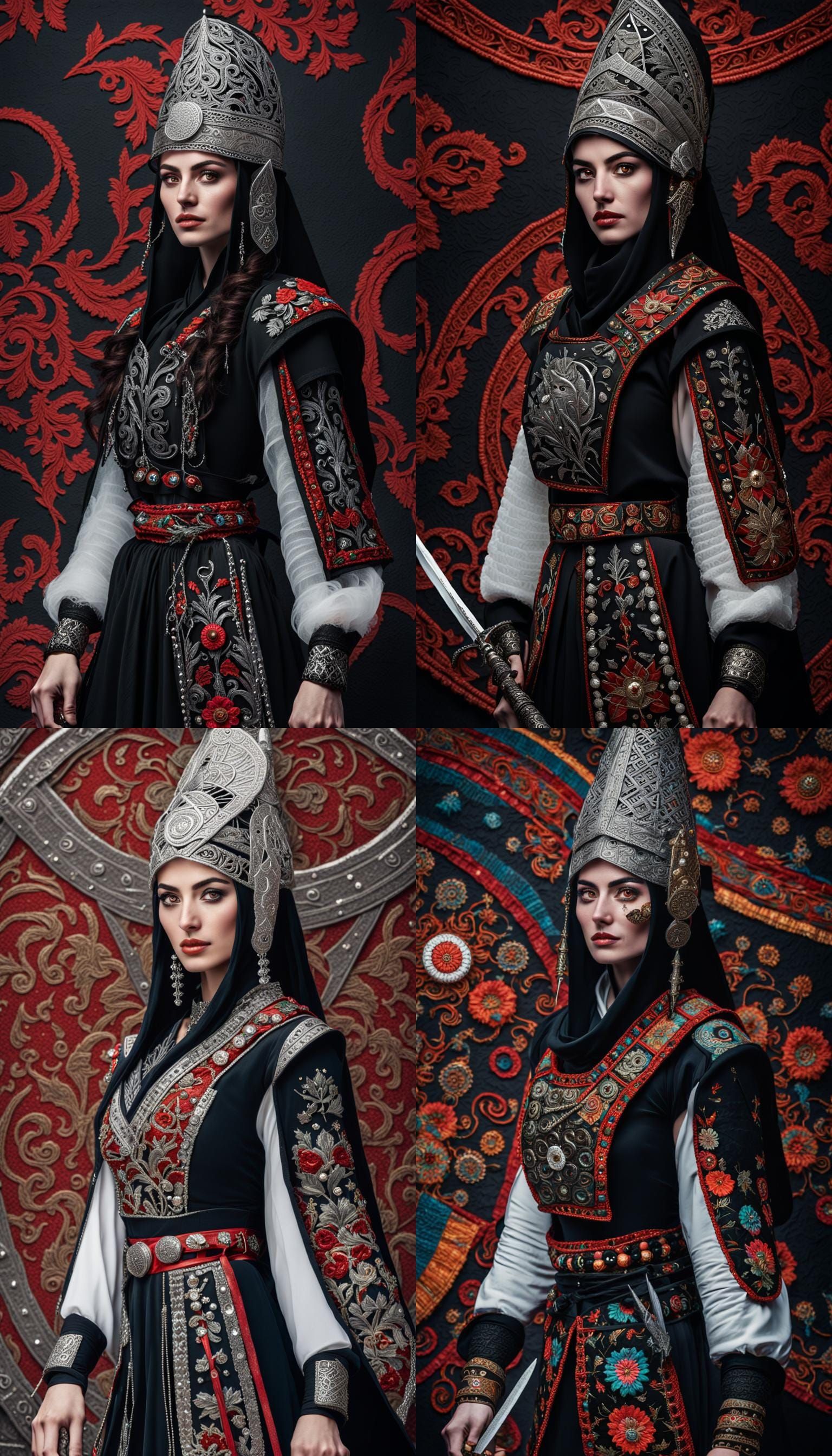 Albanian Woman in Ninja Armor with Psychedelic Patterns