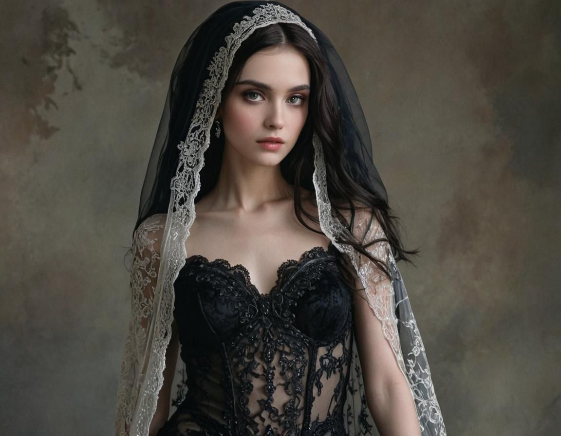 Woman in Black Gown with Mysterious Eyes