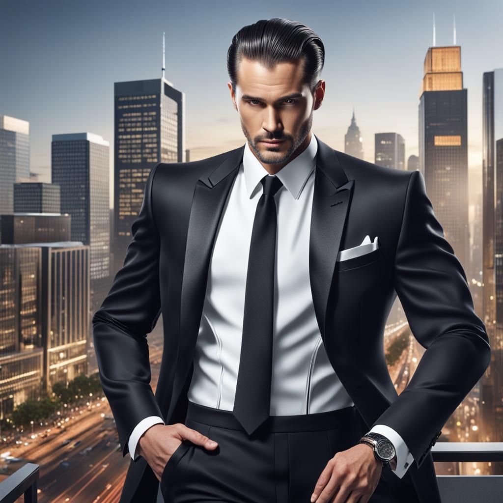 Slicked Hair Gentleman in Cityscape