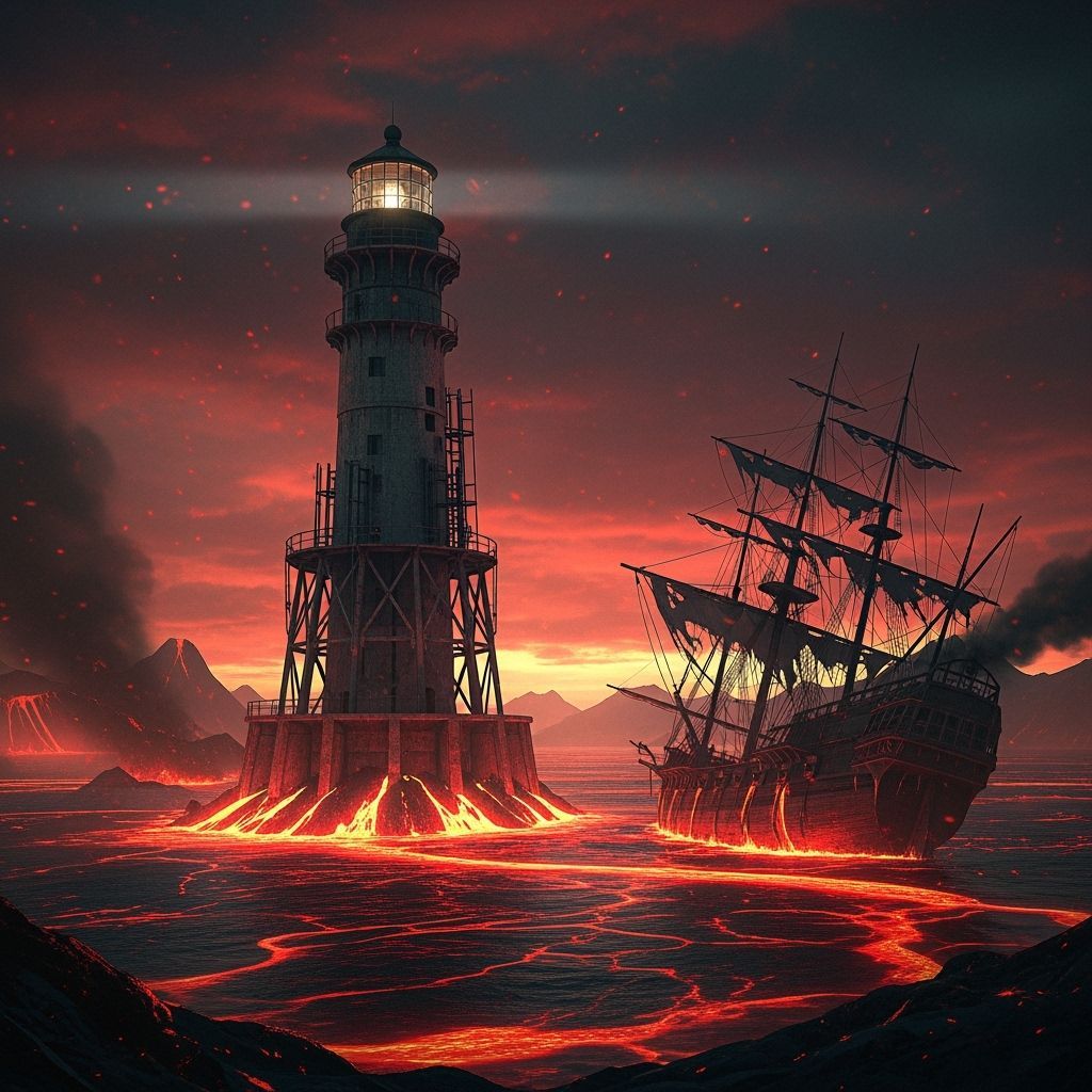 Lighthouse Amidst Volcanic Lava Sea
