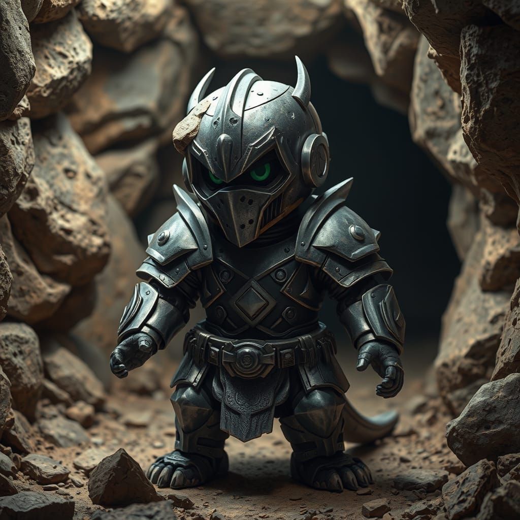 Child in Iron Armor in Mining Tunnel