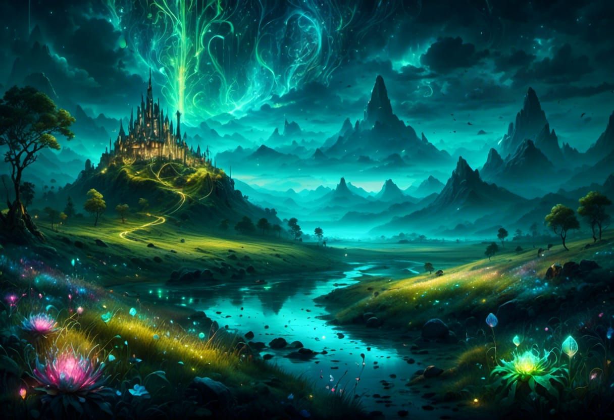 Bioluminescent Meadow Landscape in Fantasy Style