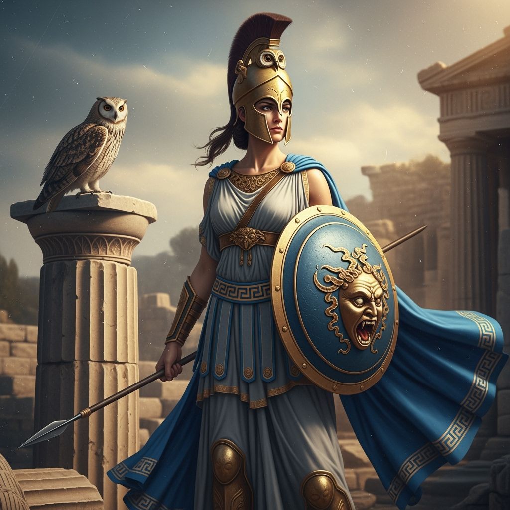 Athena, Goddess of Wisdom, in Ancient Greek Armor