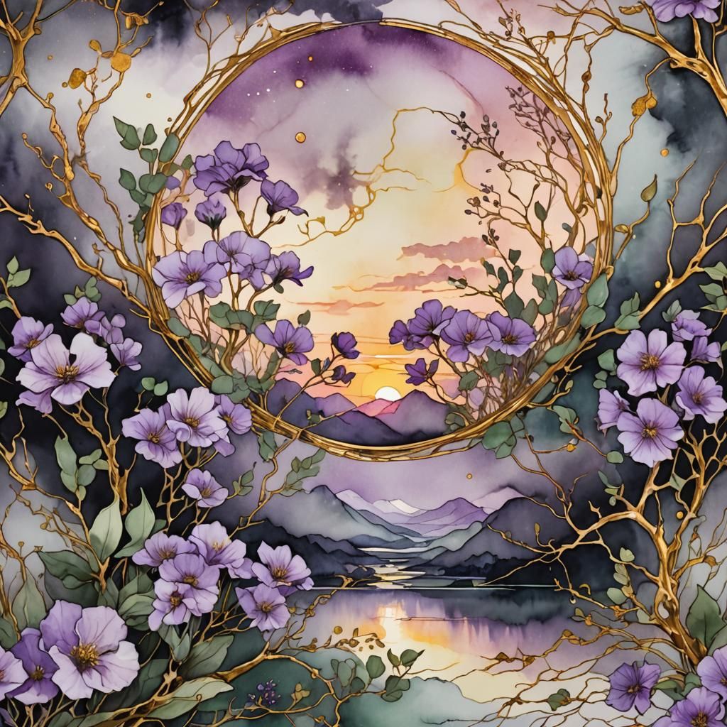 Minimalist watercolor  -  Purple Lilly