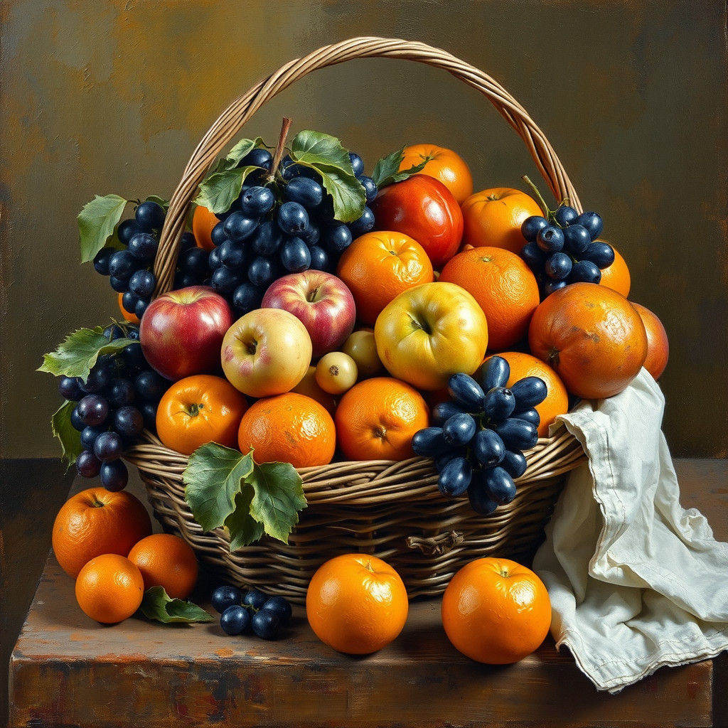 Fruit Basket Still Life in Dutch Masters Style
