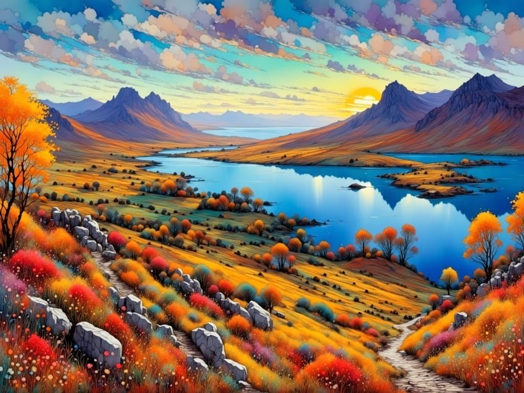 Autumn Landscape Shines in Vibrant Evening Light