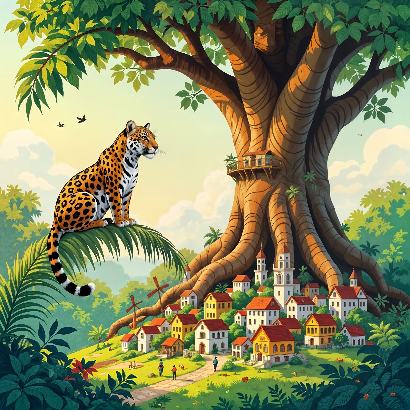 Jaguar Overlooks Solarpunk Paramaribo City