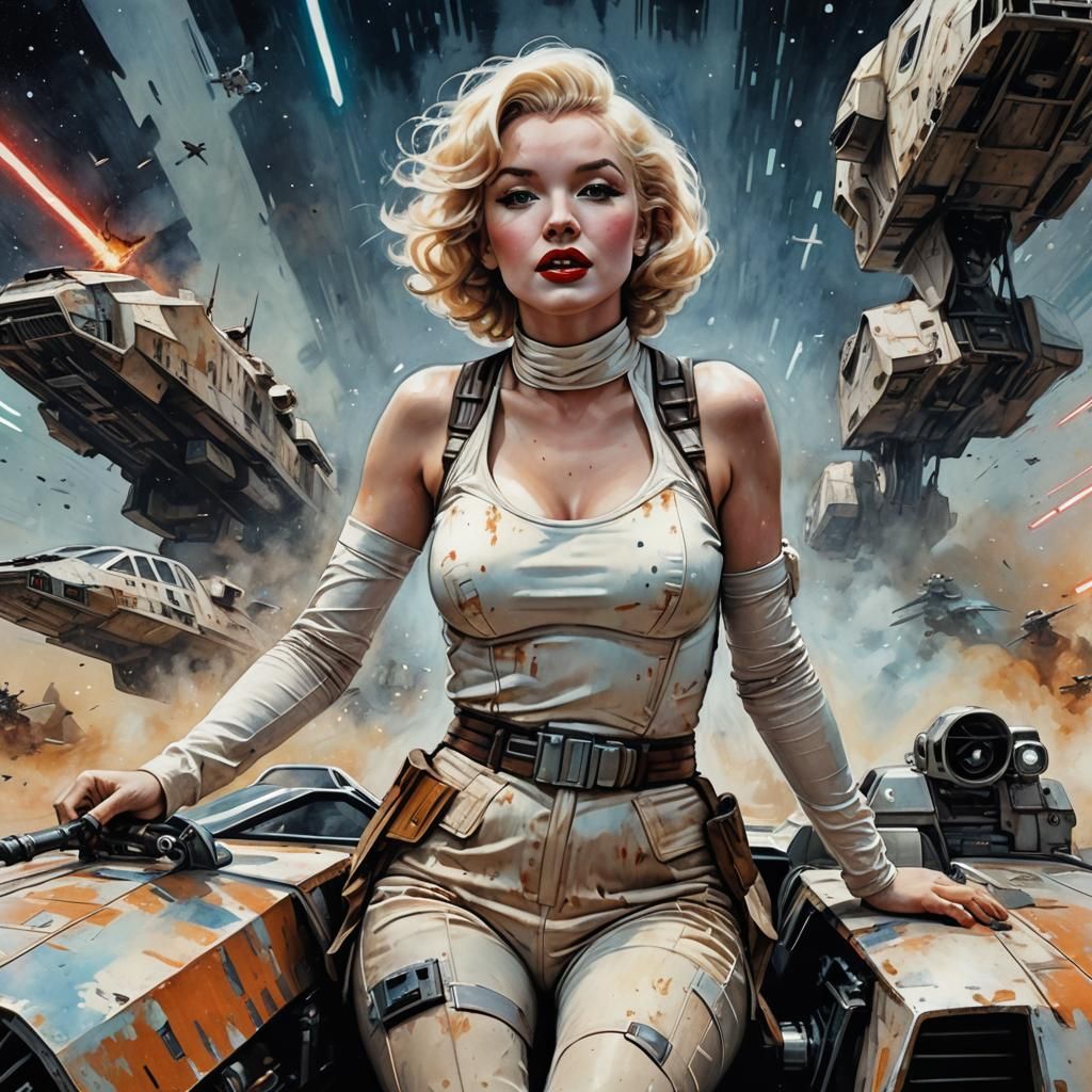 Marilyn Monroe as Star Wars Rebel in Watercolor
