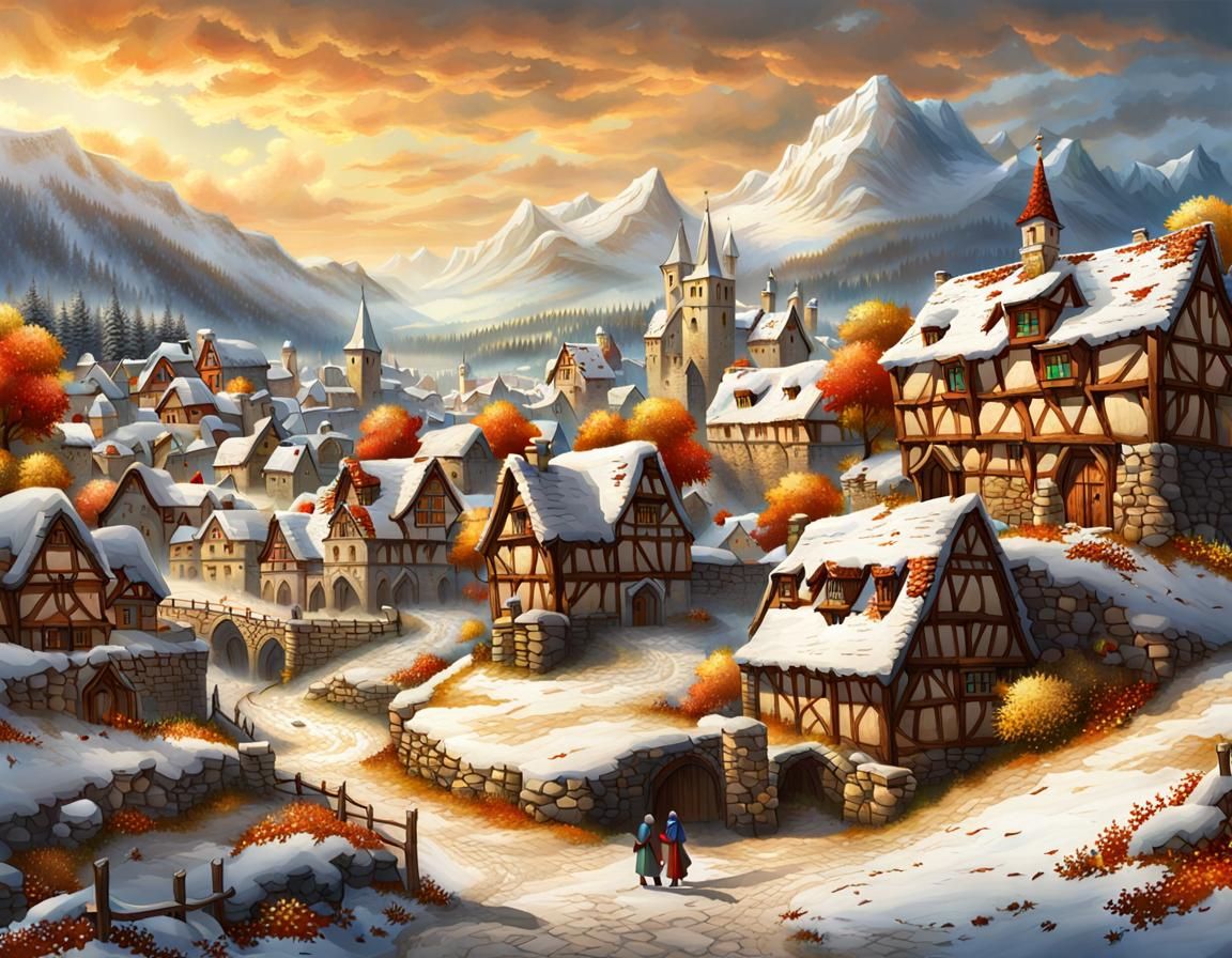 Medieval Village: Autumn to Winter Transition