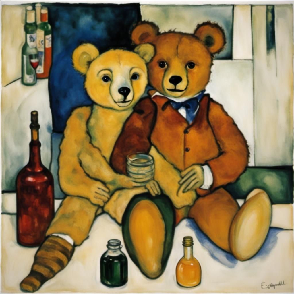 Teddy Bear with Honey in Expressive Style