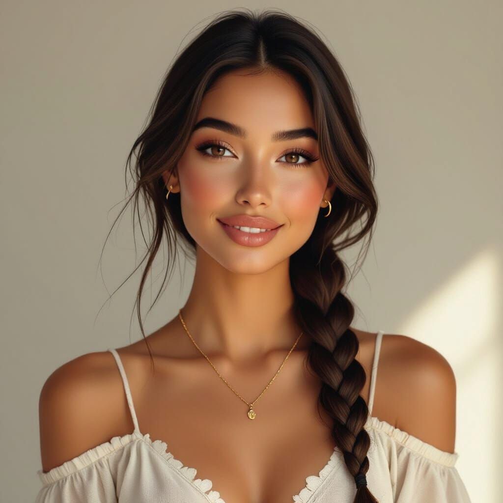 Detailed Portrait of Smiling Woman with Braid