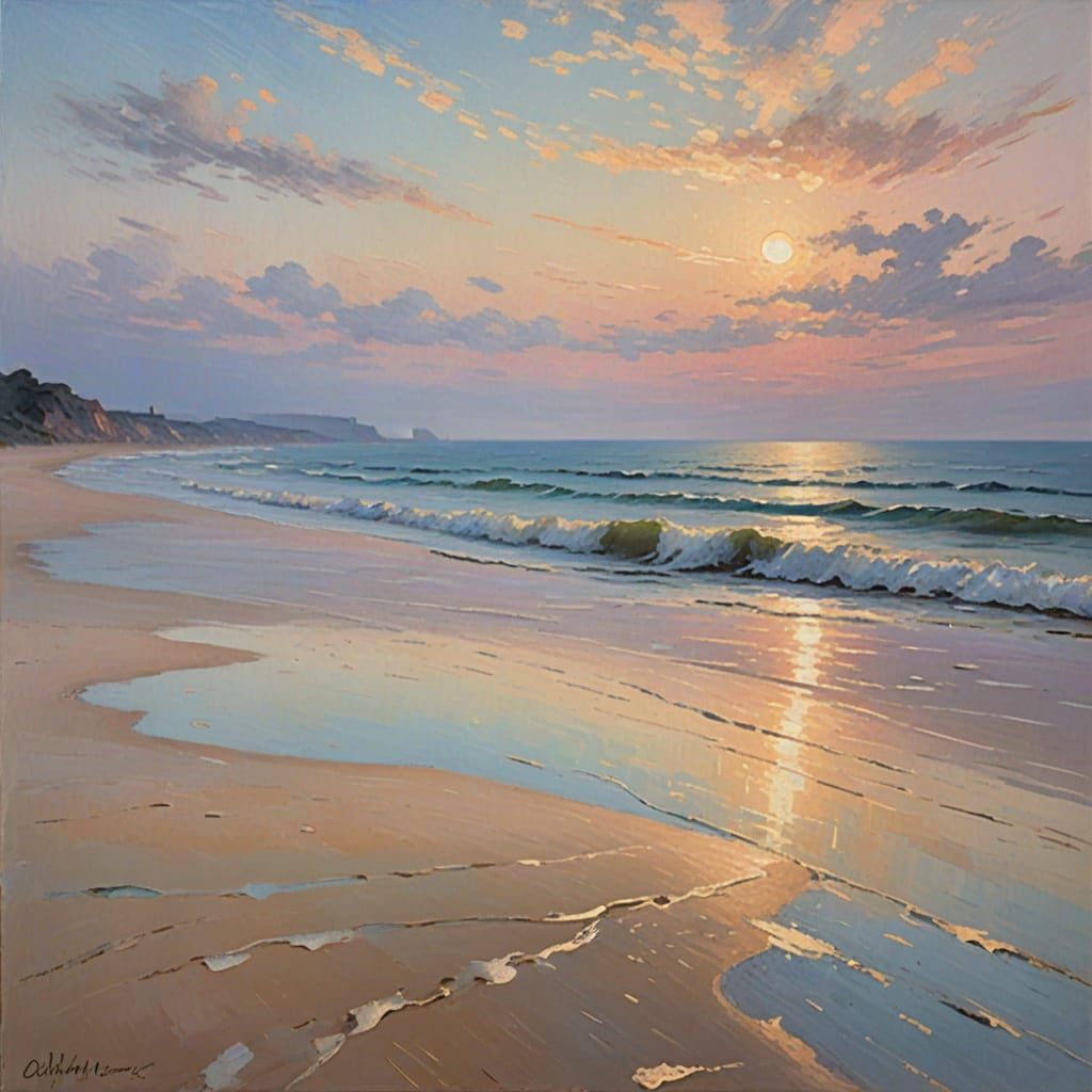 Warm Golden Light on a Serene Beach at Dusk