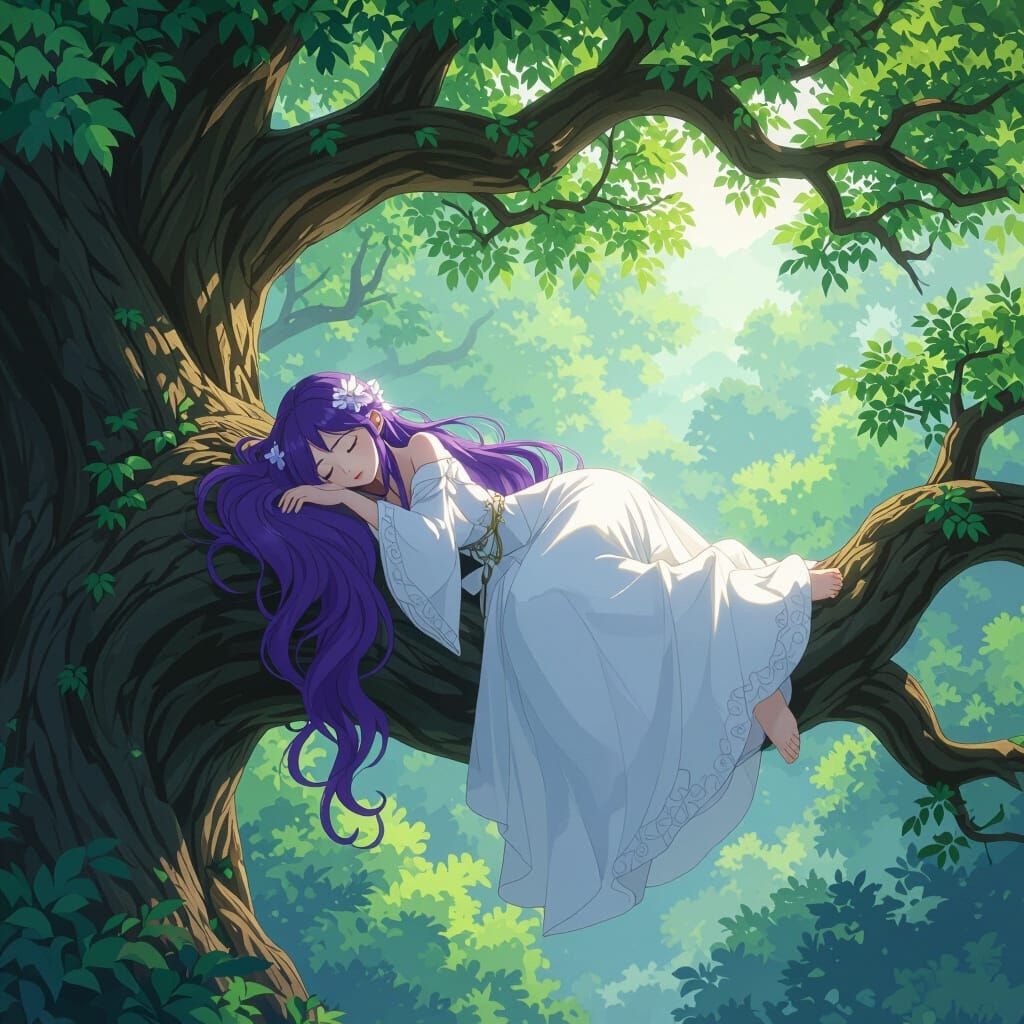 Girl with Purple Hair Sleeping: 3D Anime Art