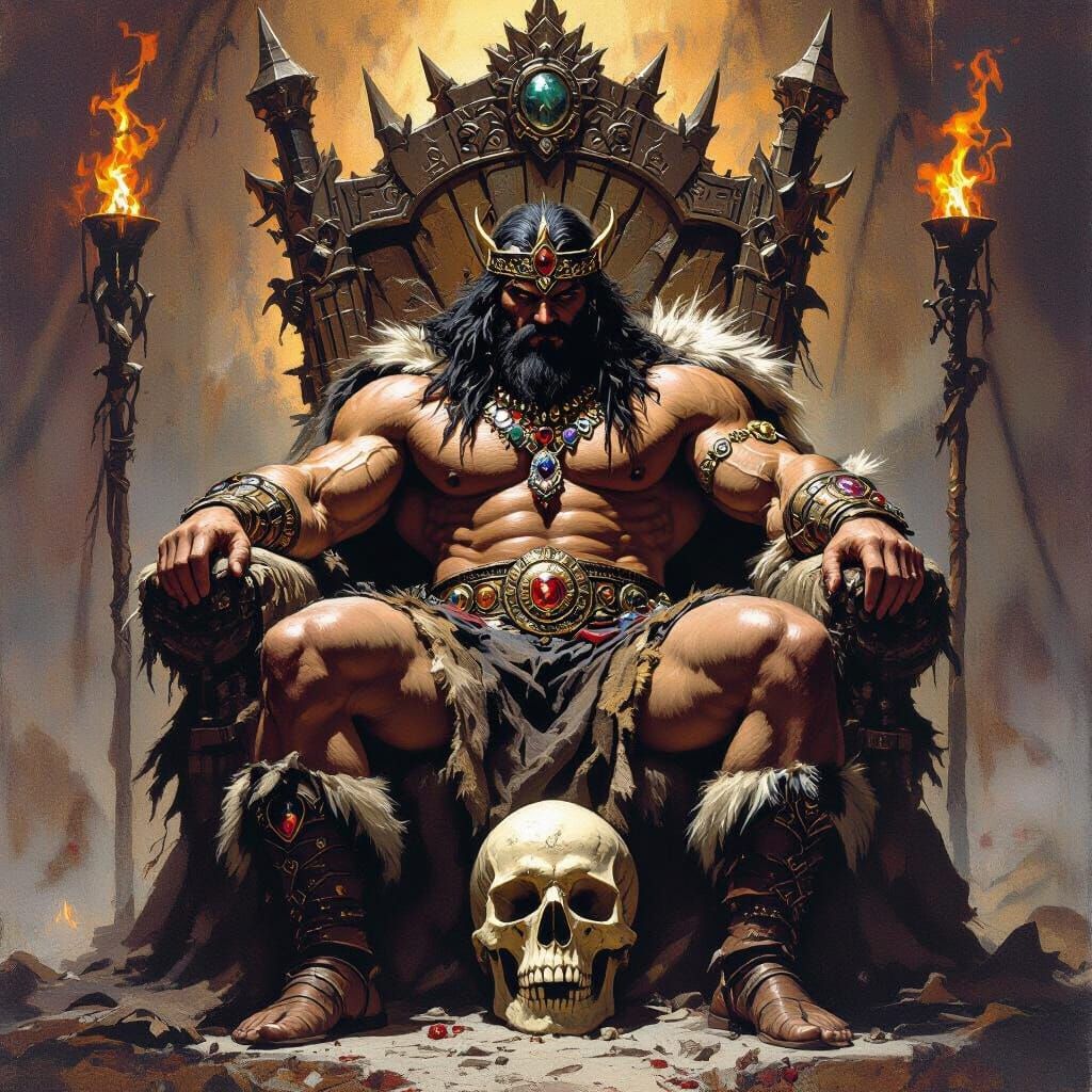 Barbarian King on Skull Throne, Art Nouveau Style
