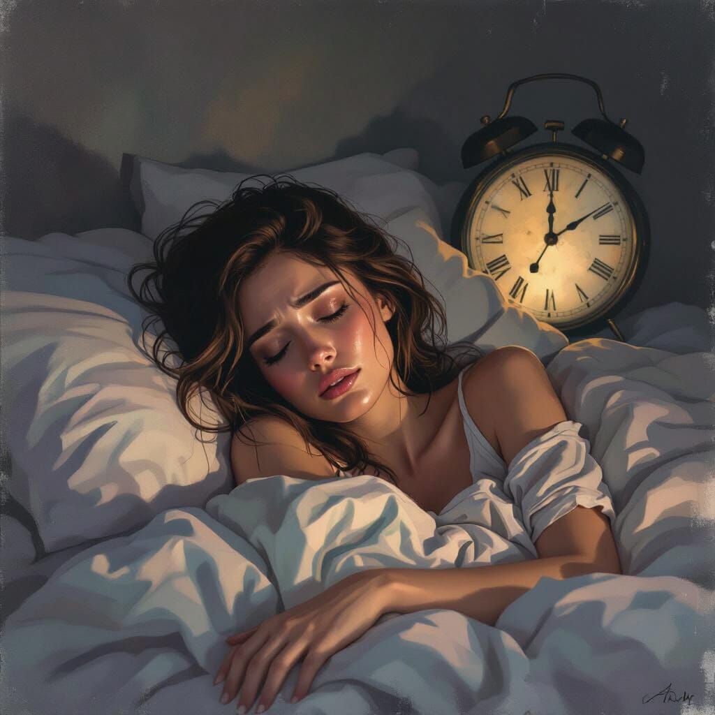 Woman's Sadness in Dim Light: Digital Art Portrait