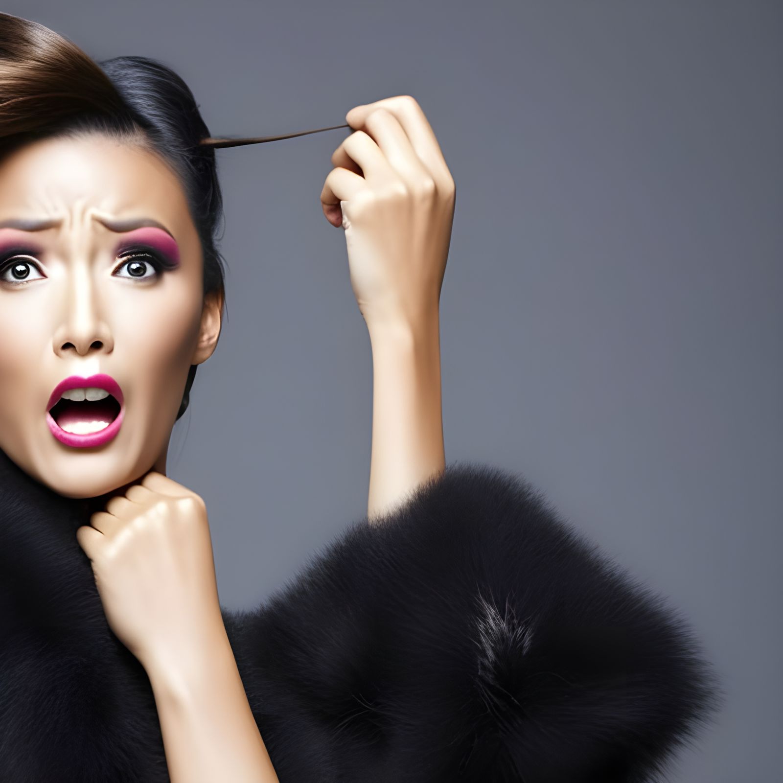 Woman's Face Expressing Rage and Fear in Hyperreal Detail