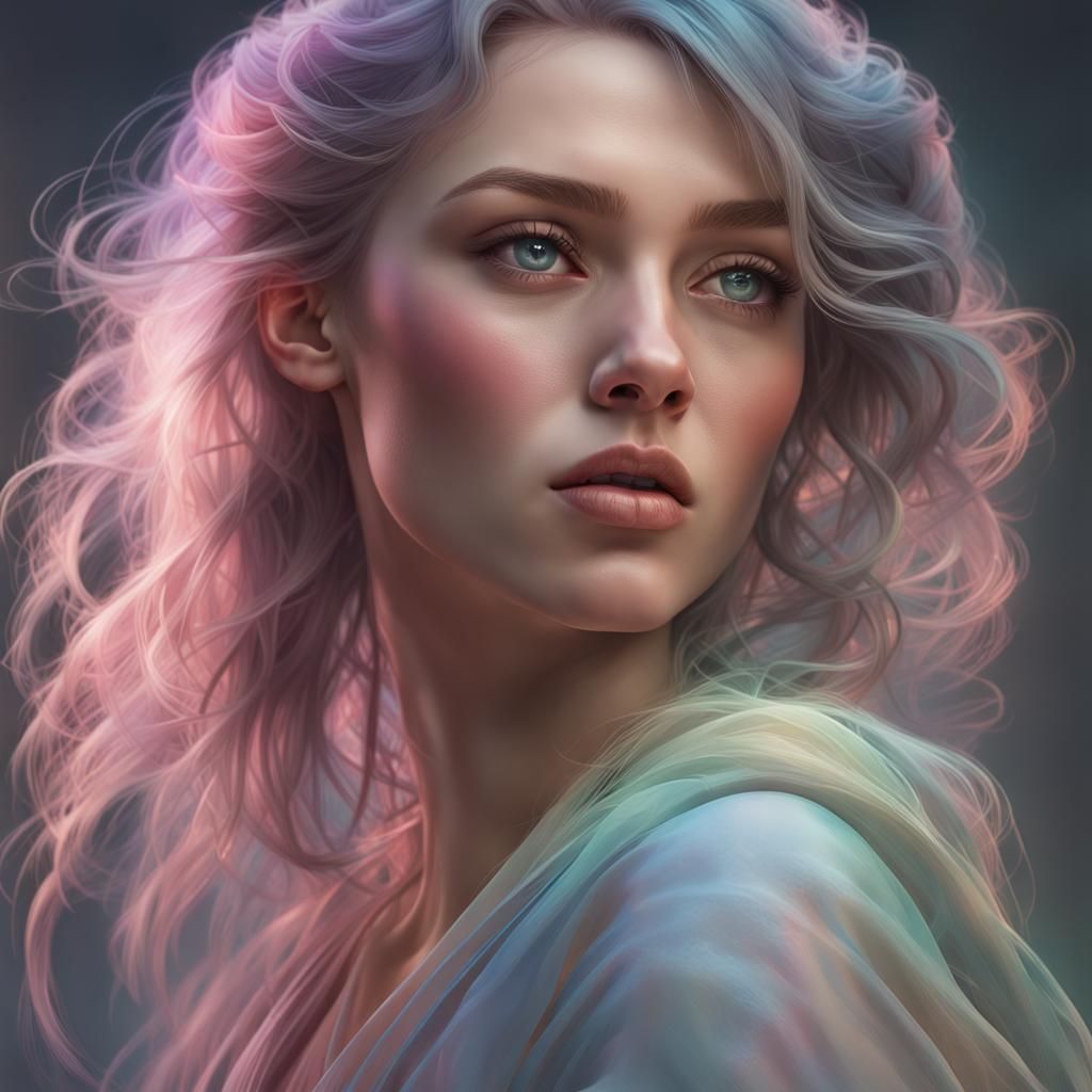 Mysterious Woman Portrait in Pastel Colors