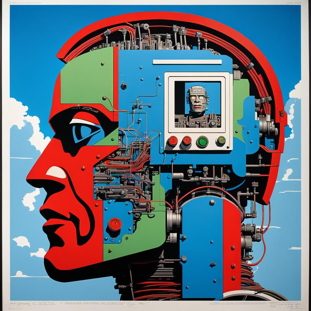 Cyborg Robot Man in 1930s Poster Style