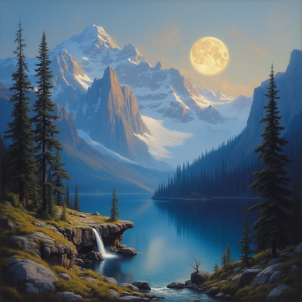 Sierra Nevada Majestic Peaks Under Harvest Moon