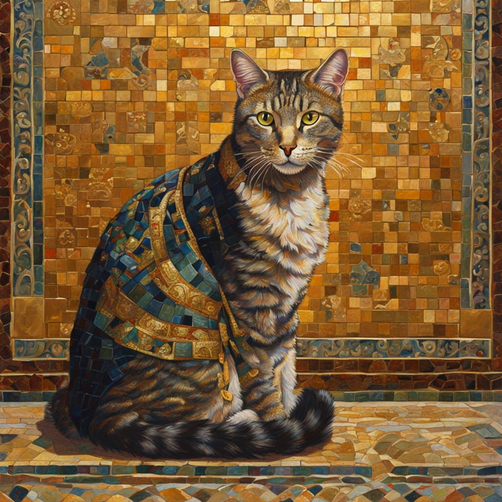 Byzantine Cat on Mosaic Floor Oil Painting