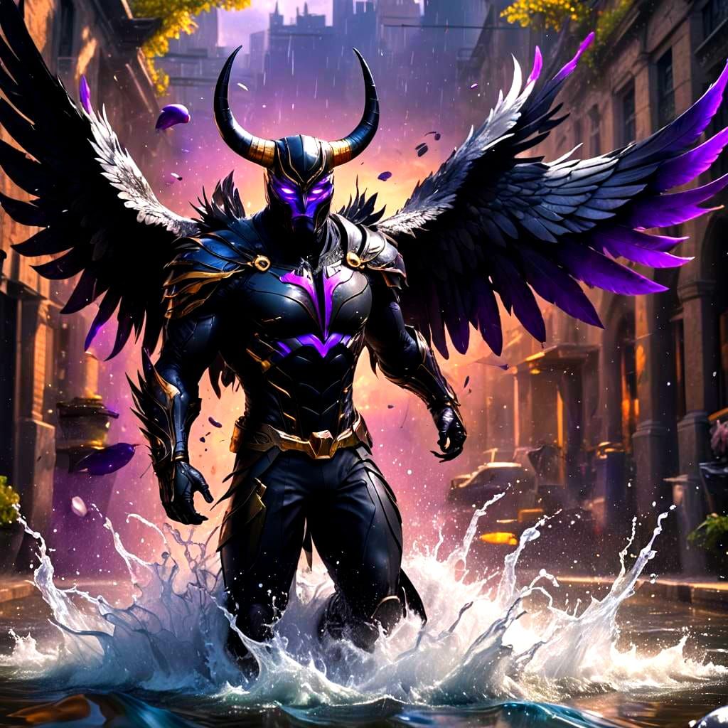 Superhero with Wings Controls Water: Fantasy Concept Art
