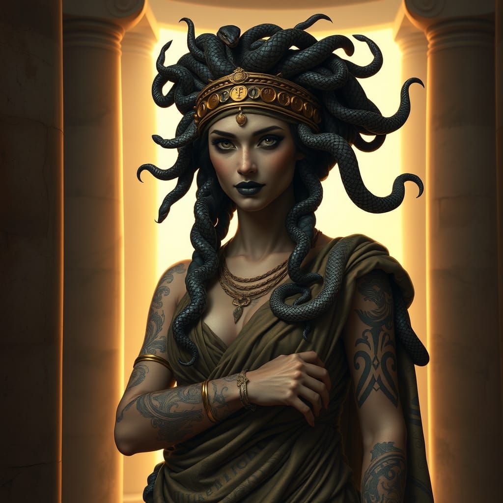 Classical Greek Goddess Medusa in Unsettling Splendor
