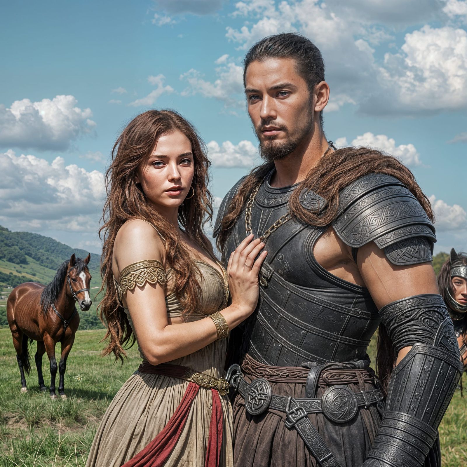 Celtic Woman with Asian Warrior, Matte Painting