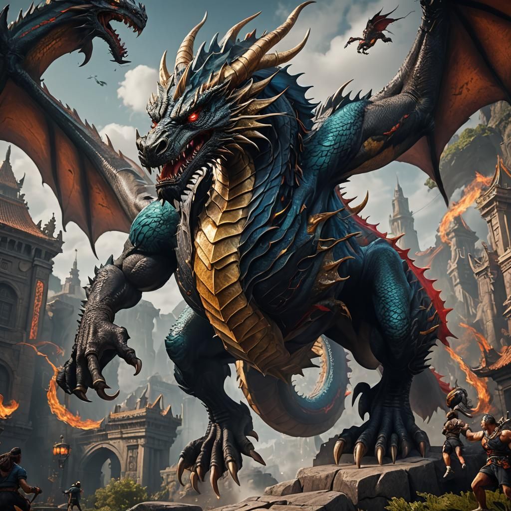 Fitness Beast Mode Dragon in Detailed Matte Painting