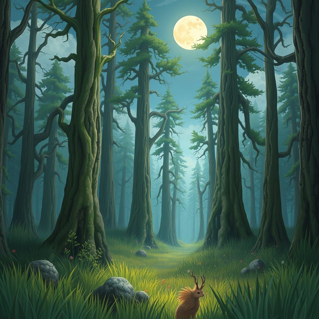 Moonlit Whimsy in an Ancient Enchanted Forest