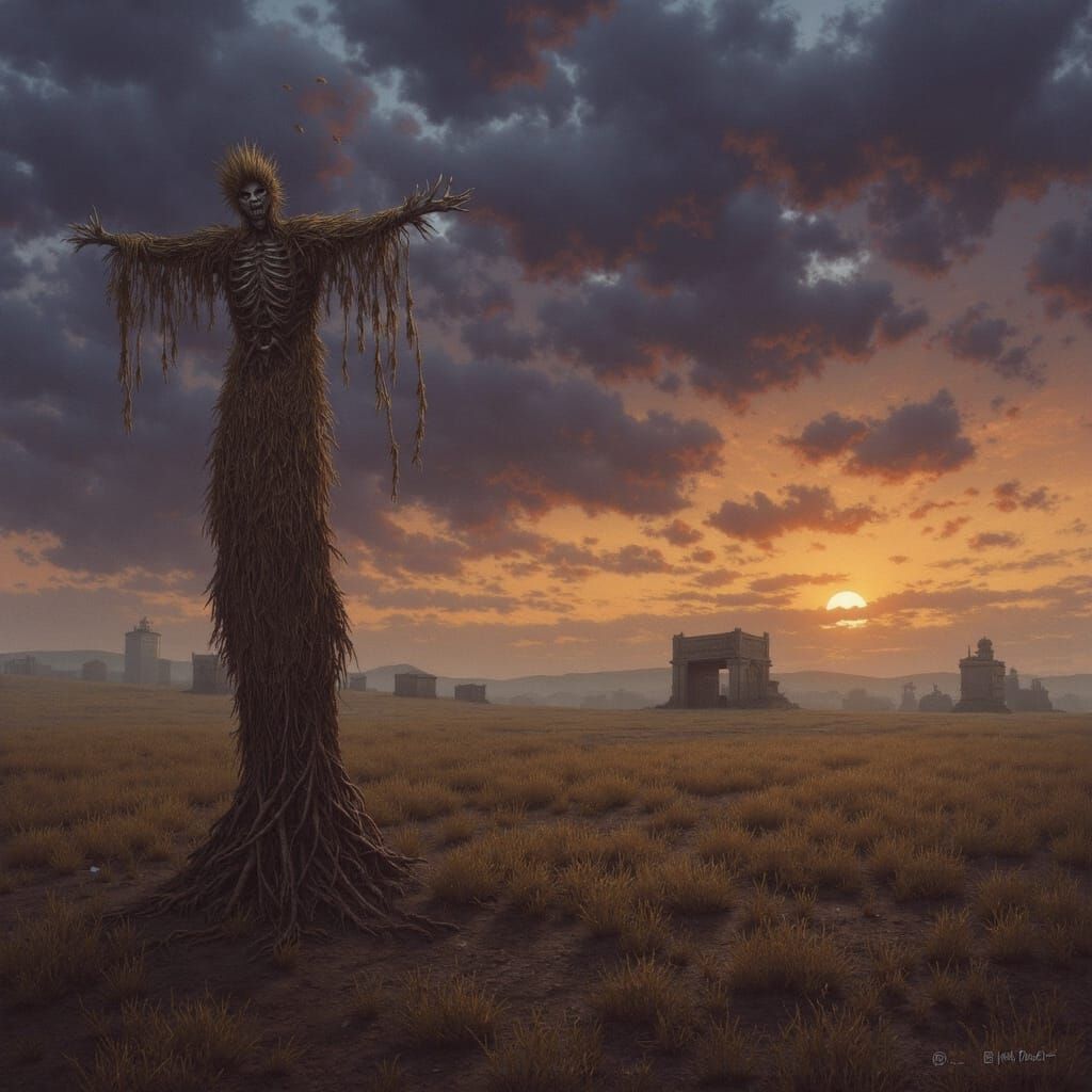 Gothic Horror Scarecrow in Desolate Field