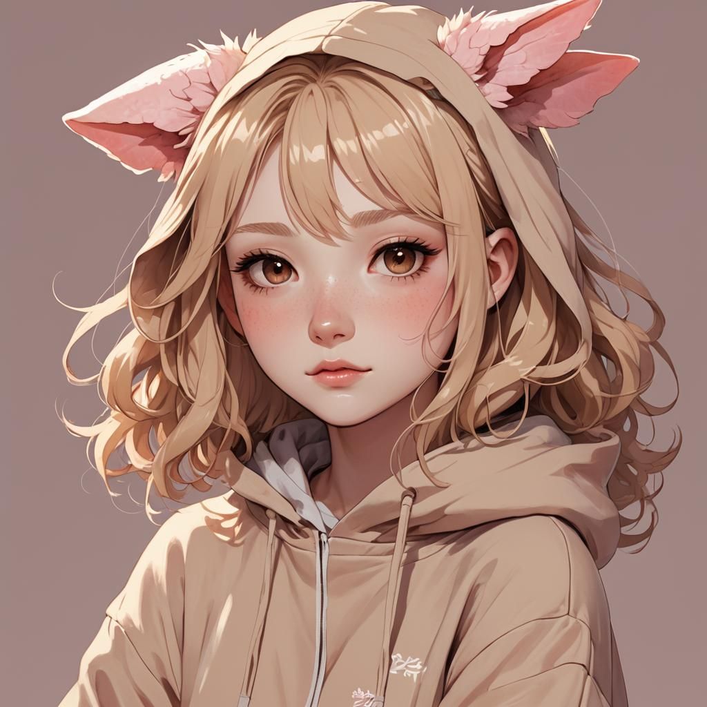 Girl in Axolotl Hoodie: Anime Portrait in 3D