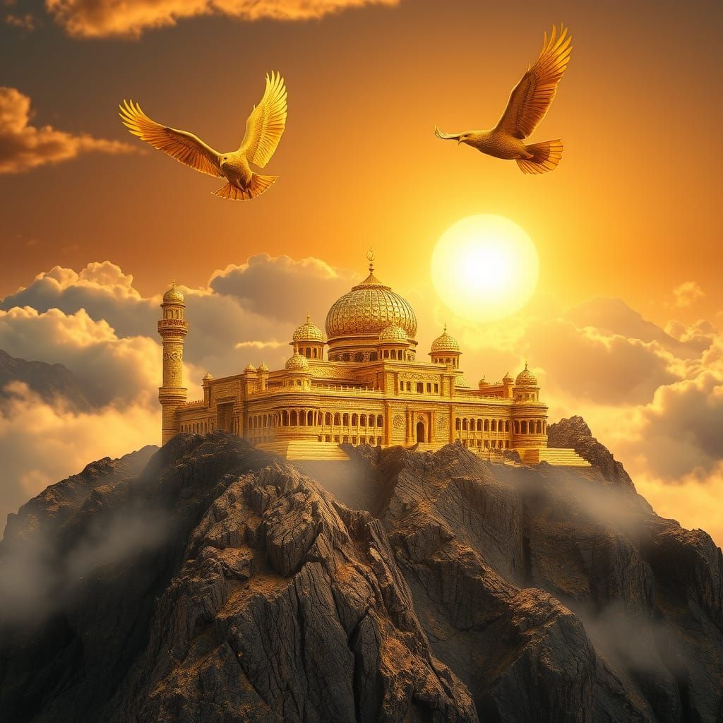 Golden Palace Above Clouds in Digital Art Style