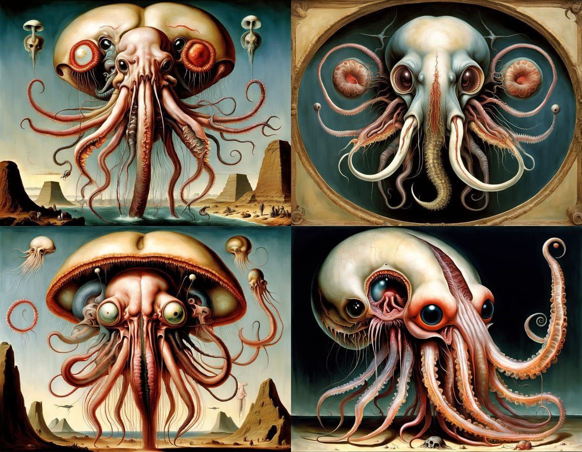 Surreal Egyptian Zygote with Organs and Beak