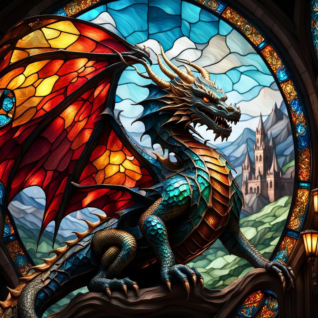 Stained Glass Dragon in Hyperdetailed Concept Art