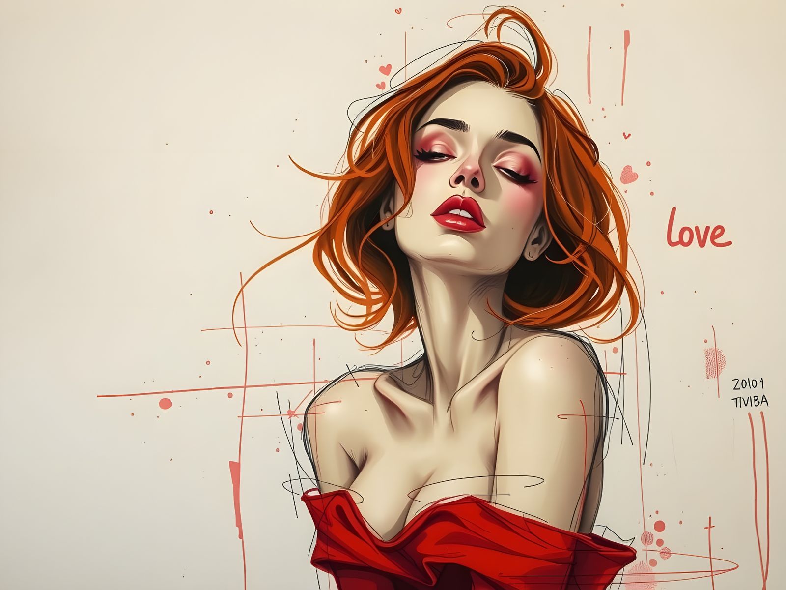 Surrealistic Woman in Red, Broken by Love