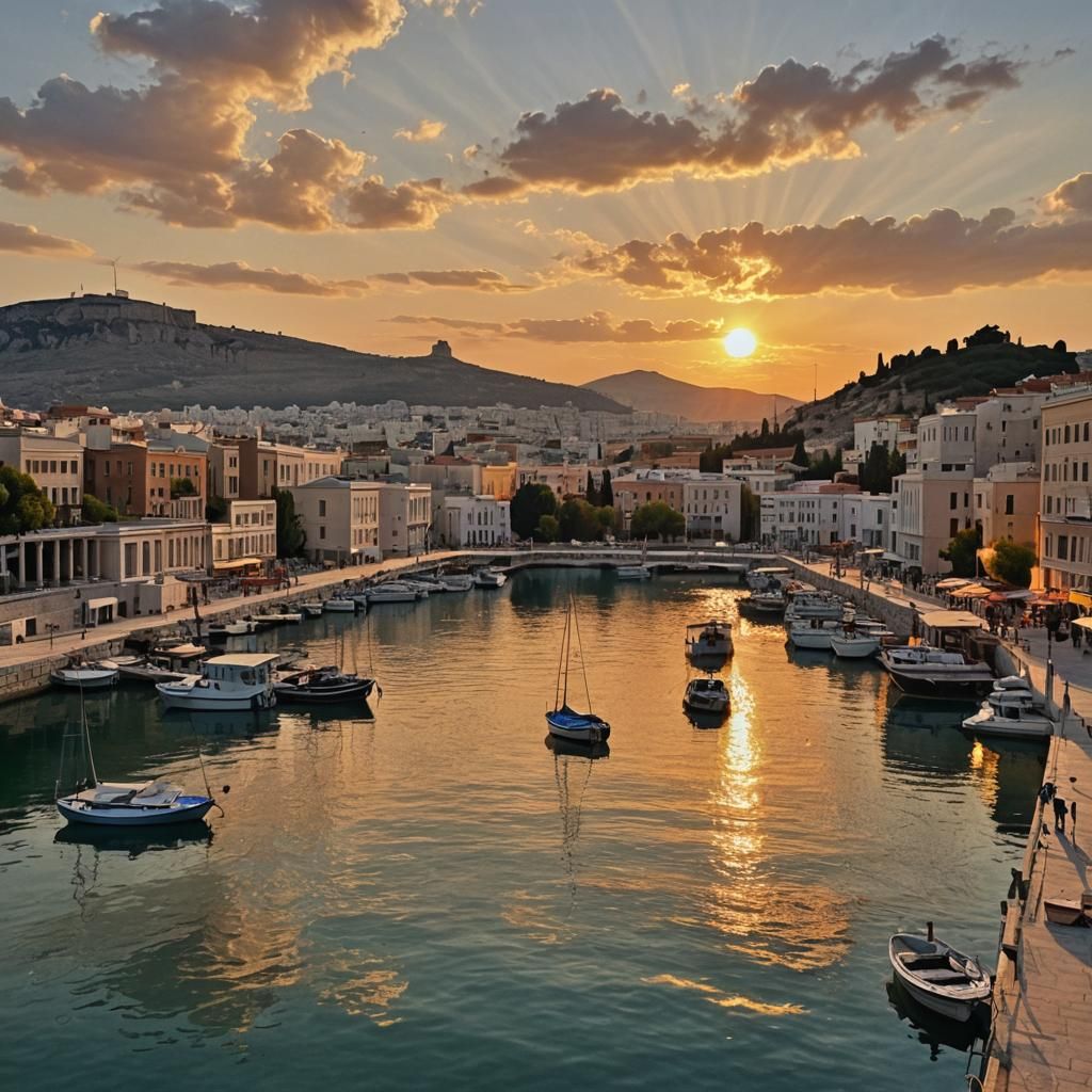 Athens Ancient Port at Sunset