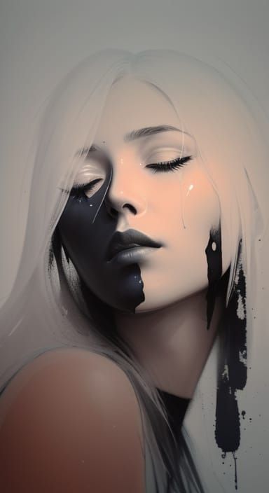 Expressive Monochrome Portrait of a Woman with Blue Lips