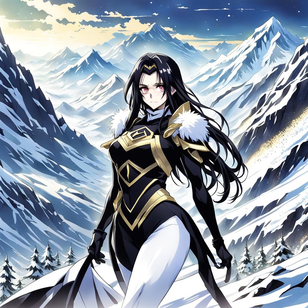 Albedo from overlord in a black leotard on a snowy mountain high resolution #2