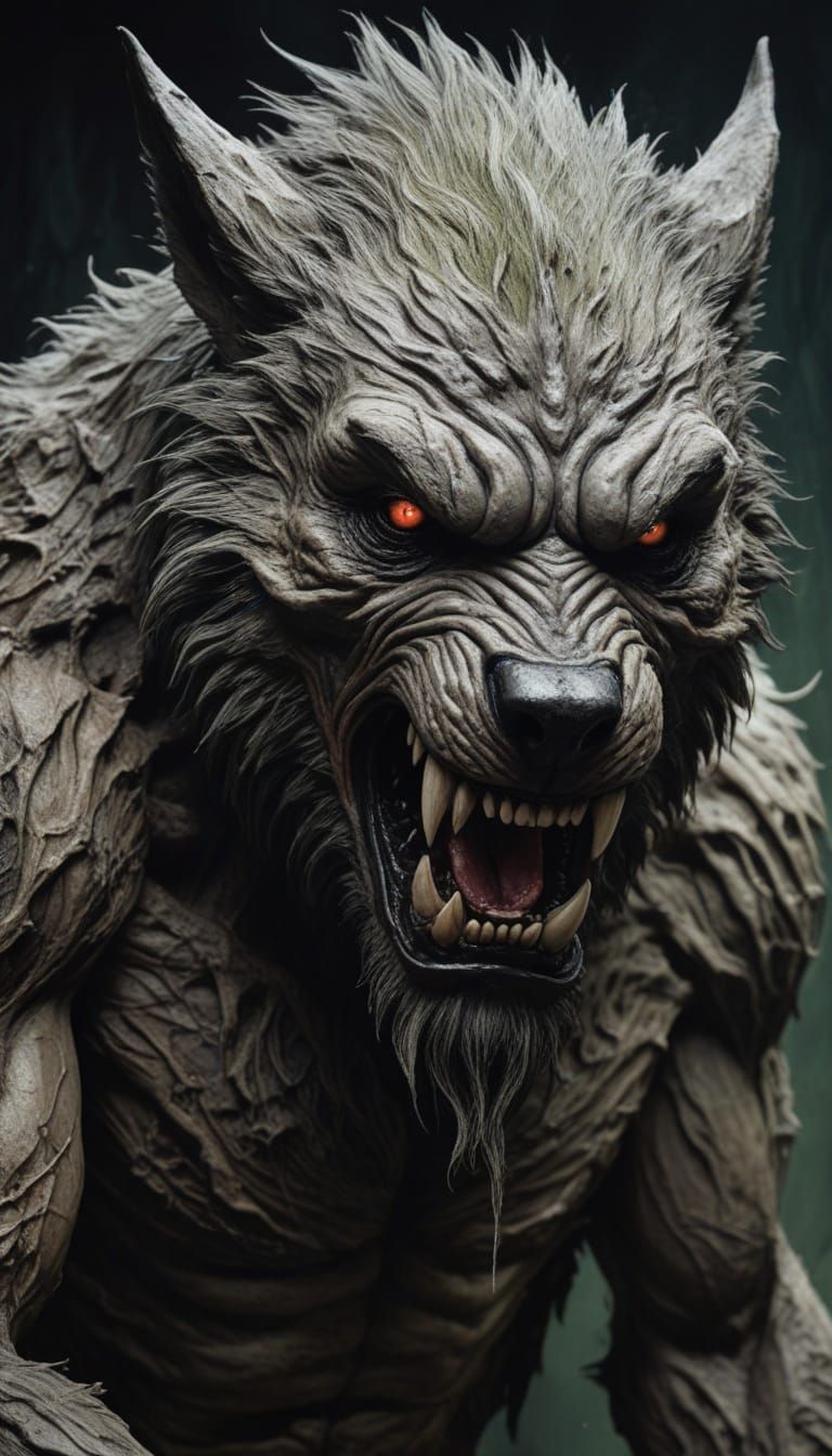 Dark Fantasy Wolf Man Dominates a Desolate Landscape