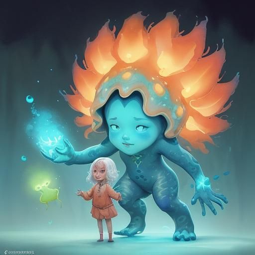 Bioluminescent Amoeba Watercolor Concept Art