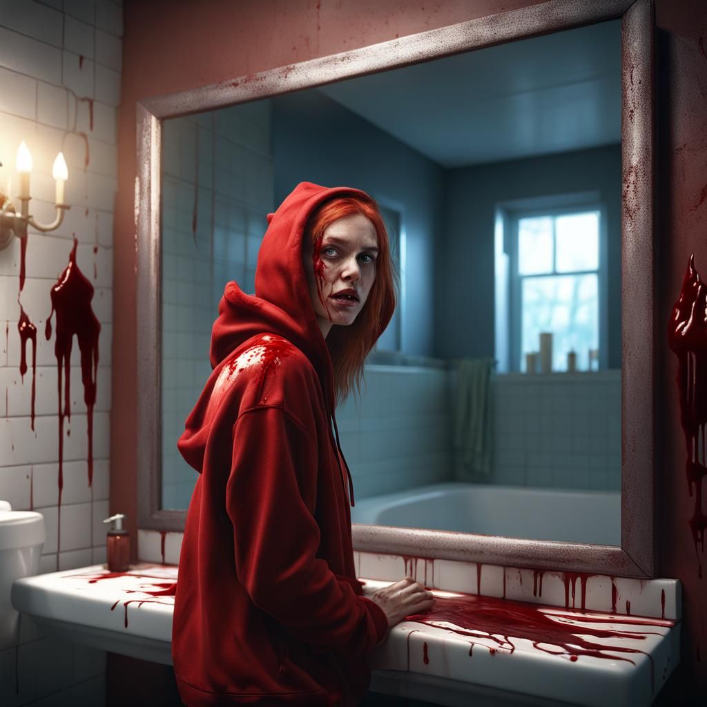 Bloody Woman in Mirror: Detailed Matte Painting