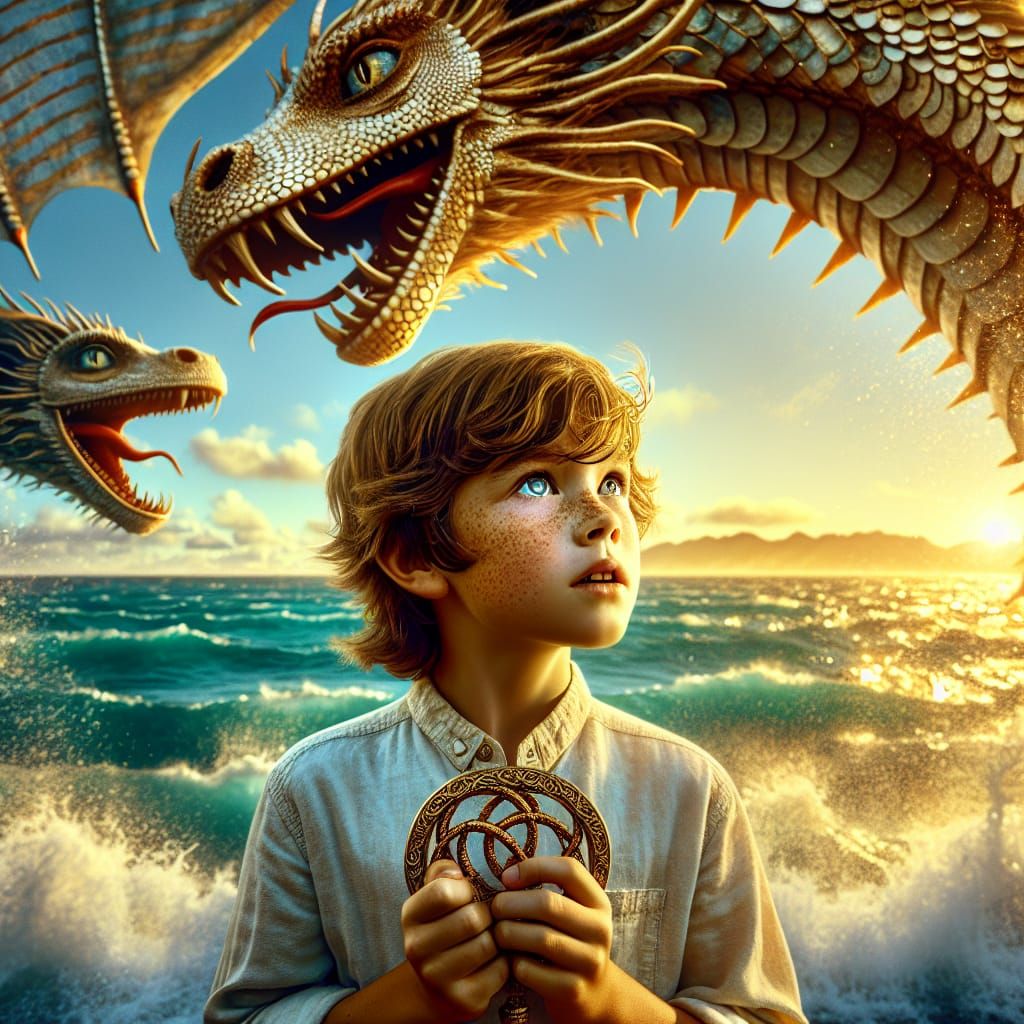 Boy Summons Dragon on a Magical Shore