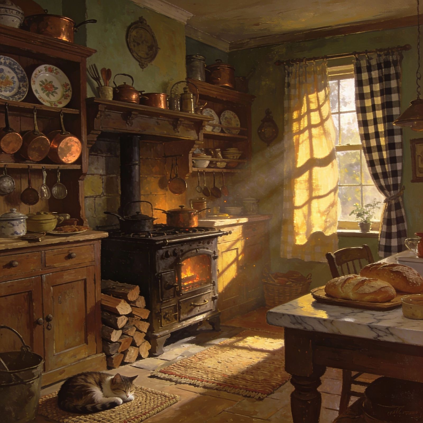 Warm Cinematic Rustic Kitchen in Epic Masterpiece Style