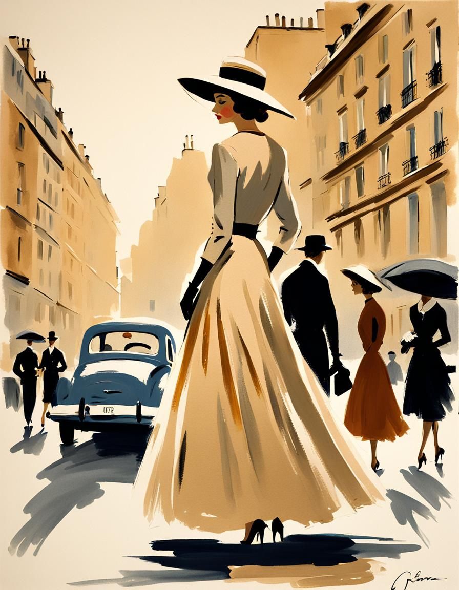 Parisian Fashion Illustration in Gouache Style