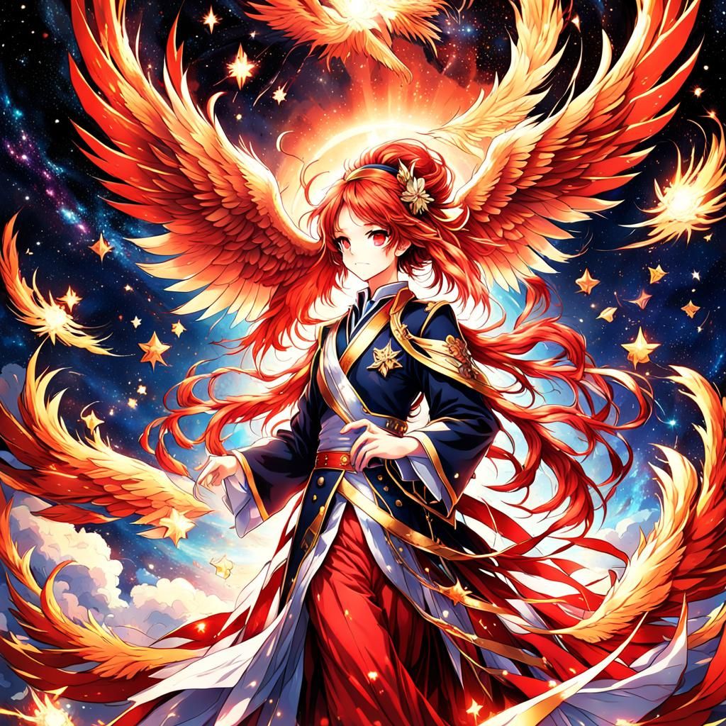 Elegant Red Phoenix Star in Anime Style